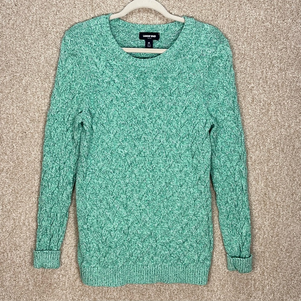 Imperfect 100% cotton‎ sweater Lands End medium crew neck cable knit sweater